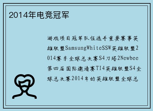 2014年电竞冠军