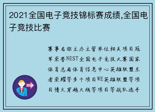 2021全国电子竞技锦标赛成绩,全国电子竞技比赛