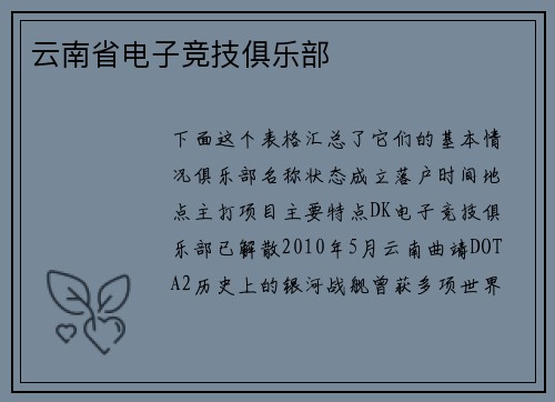 云南省电子竞技俱乐部