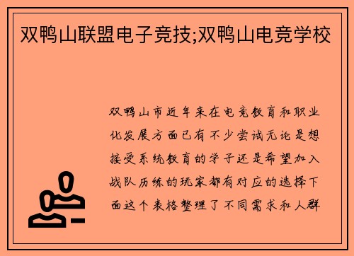 双鸭山联盟电子竞技;双鸭山电竞学校